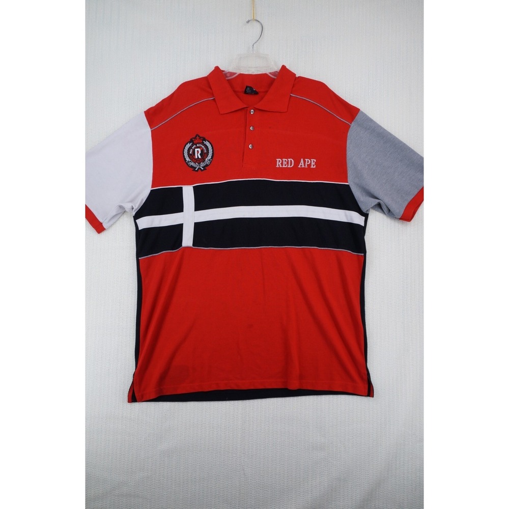 Red Ape Polo Shirt Mens 3XL XXXL Red Black Short Sleeve Hip Hop Streetwear